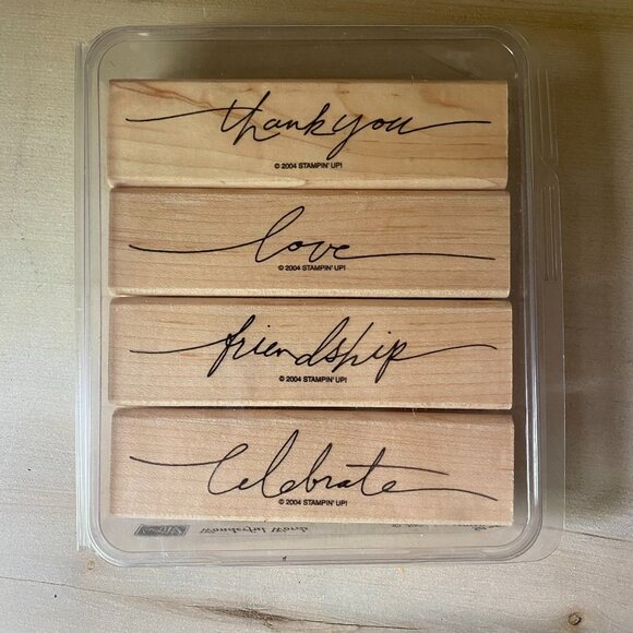 Stampin Up Wonderful Words 4 rubber stamps elegant thanks love celebrate cursive - Picture 1 of 7